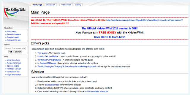 the dark web url
